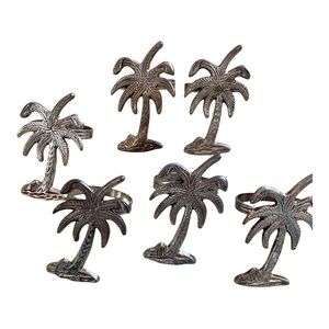 Kemp and Beateley Palm Tree Napkin Rings, 6, Solid Brass Enameled, 3” Tall.